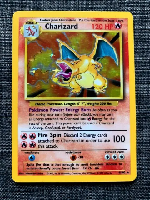 1999 Pokemon Charizard Base Set Unlimited Rare Holographic ...