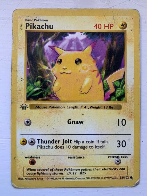 1st Edition Shadowless Pikachu Yellow Cheeks 58/102 Base ...