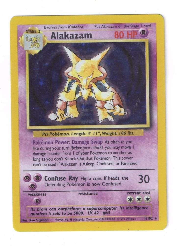 Alakazam 1/102 Holo Rare Unlimited Pokemon Base Set ...
