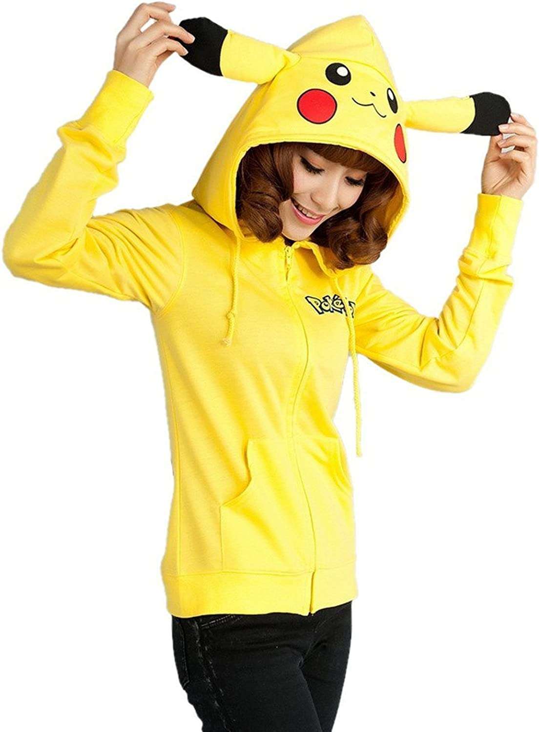 Cooped dresses Pikachu Ears Face Tail Zip Hoodie Sweater Cosplay Cloak ...