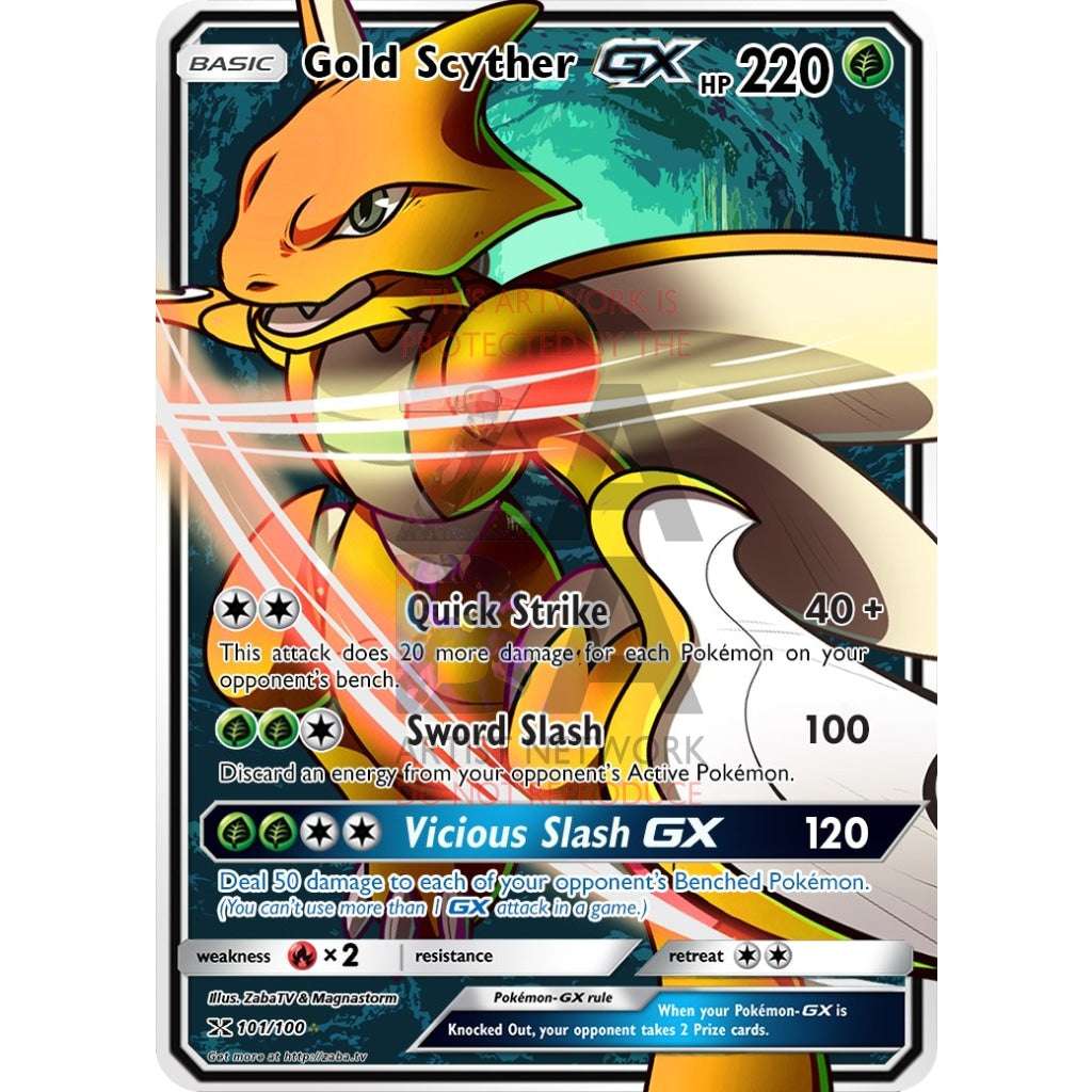 Gold Scyther GX Secret Rare Custom Pokemon Card  ZabaTV