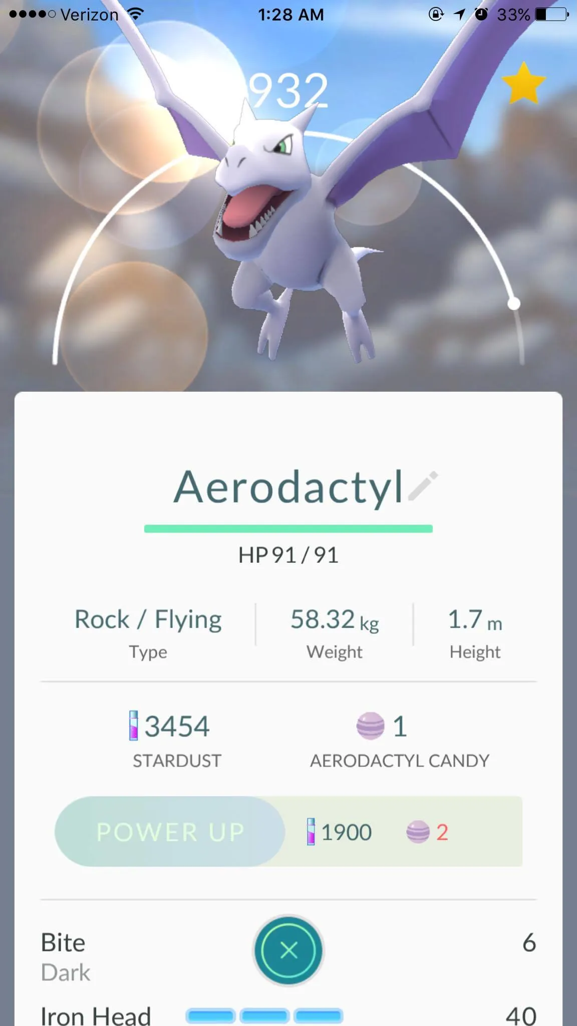 My new Aerodactyl :D : pokemongo
