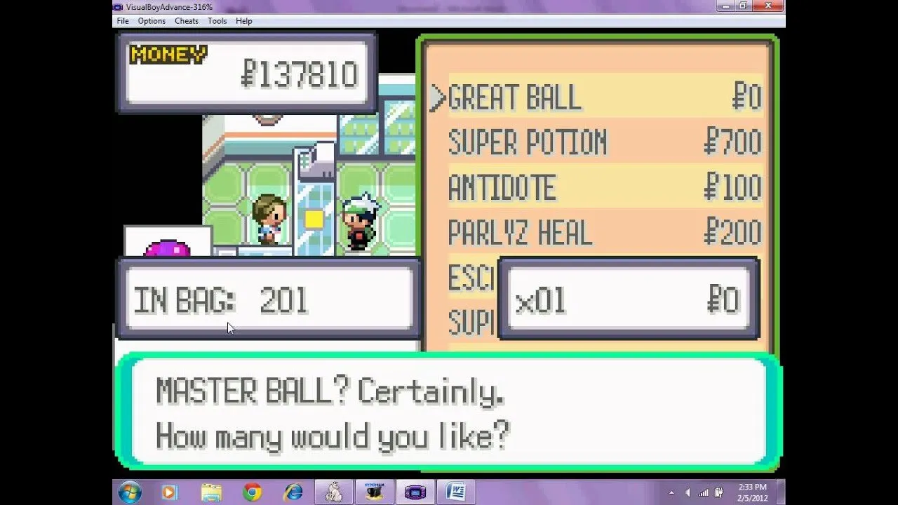 Pokemon Emerald (VBA) Master Ball Cheat