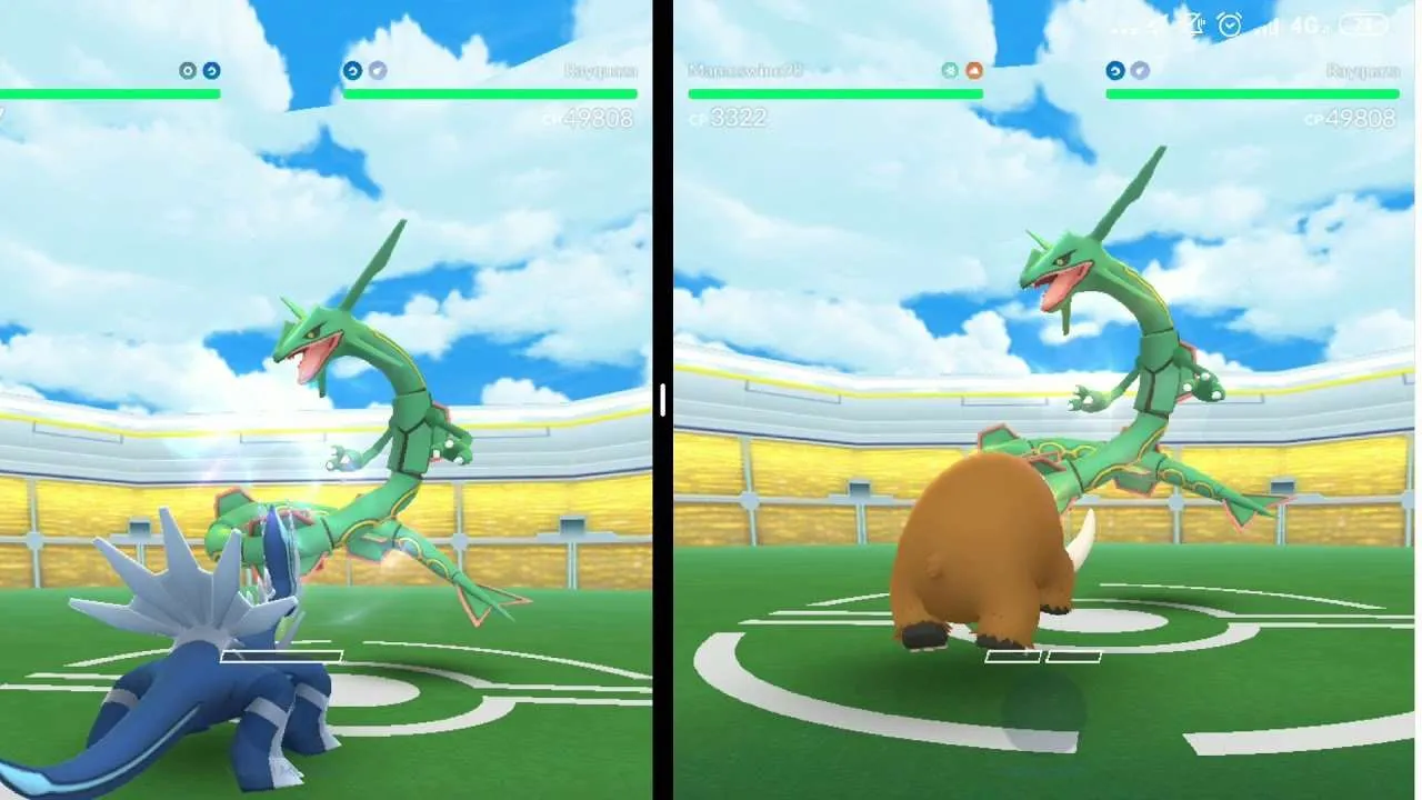 Pokemon GO dual for Rayquaza with Moveset Outrage