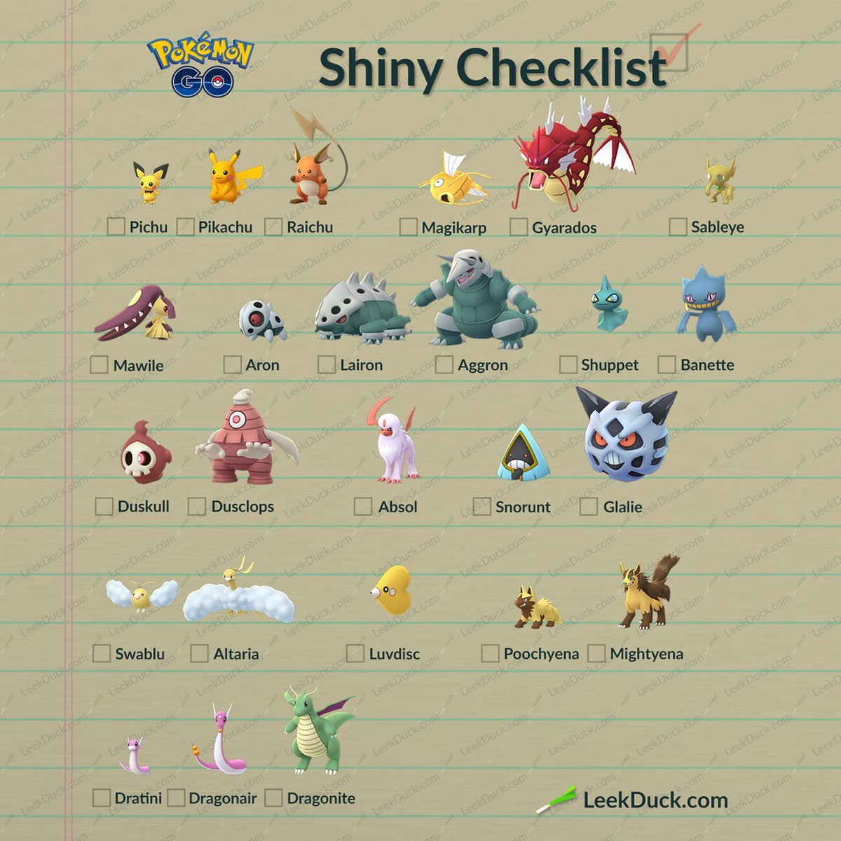Pokemon go shiny list