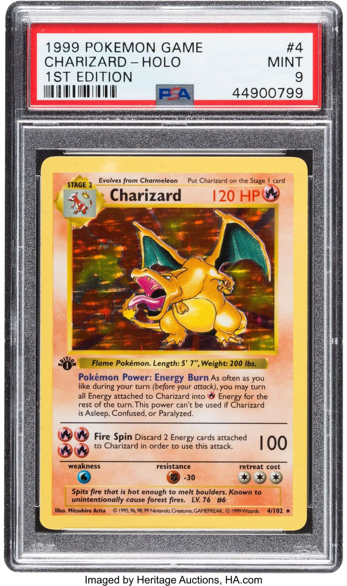 Rare First Edition Base Set Charizard Pokémon Card On Auction